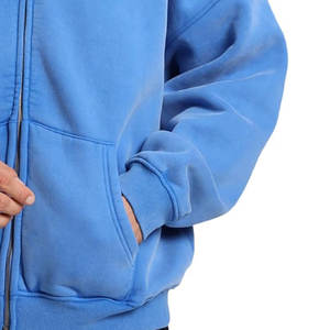 Sweat-shirt à capuche oversize délavé à l'acide, personnalisé OEM, style streetwear, lourd, uni, à fermeture éclair, pour homme - Product Image 5