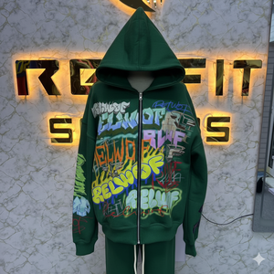 Sudadera con Capucha y Cremallera de Diseño Nuevo a Demanda del Cliente, Chaqueta con Cremallera y Pedrería, Lavado Ácido, Sudadera de Forro Polar para Hombre, Estilo Urbano - Product Image 6