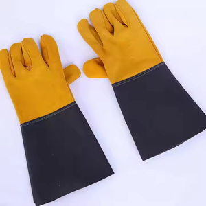 Guantes de Piercing resistentes al calor para estufa de cocina dividida de cuero de vaca, guantes de soldadura para soldador amarillo y negro, guantes antifuego resistentes al desgaste - Product Image 3