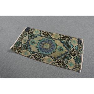 Alfombra Turca, Alfombra Vintage de 1.5x3 pies, Alfombra de Lana con Diseño Floral Azul - Product Image 2