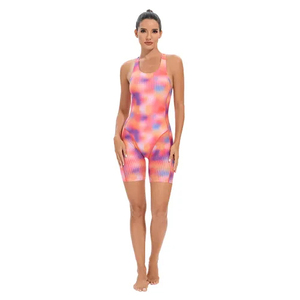 Traje de Baño de Una Pieza para Mujer, Diseño Acanalado con Degradado de Color, Cuello Halter, Parte Inferior Corta, Spandex, Poliéster, Elástico - Product Image 1
