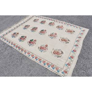 Traditional Beige Vintage Turkish <b>Rug</b> 5.6 X 7.2 ft Patchwork Design Wool Viscose for Entryway <b>Bedside</b> Rectangle Shape Latex - Product Image 3