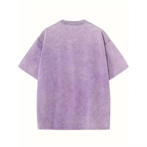 เสื้อยืดปักลายแขนสั้นคอลูกเรือทรงหลวมไหล่ตกใหญ่สีตัดกัน - Product Image 2