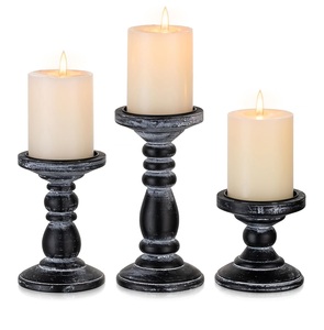 Candelabro de Pilar grande de madera negra rústica hecho a mano, candelabro de estilo granja desgastado para decoración del hogar de Navidad - Product Image 1