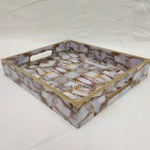 Color negro y gris Patrón de bloques únicos Diseñador Esmalte Acabado Rectángulo Forma Bandeja de madera para servir Accesorios de utensilios de cocina - Product Image 2