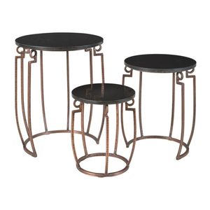 Juego de 3 Mesas Auxiliares Doradas con Tapa de Mármol, Muebles Decorativos, Mesas Auxiliares con Tapa de Mármol Negro - Product Image 1