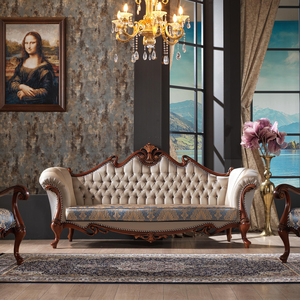 Conjunto de sofás de estilo clásico antiguo, Set de sofás de tela de oro real, tapizados en madera, de fábrica - Product Image 6