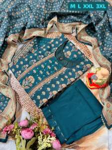 ชุดปาร์ตี้คุณภาพระดับพรีเมี่ยมผ้ามัสลินเนื้อแน่นพิมพ์ลายผ้าไหมแชนเดอร์พร้อมกางเกงทำงานทำมือและ dupatta - Product Image 5