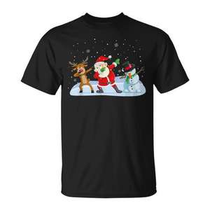 T-shirt de Noël unisexe pour adulte, col rond, manches courtes, motif Père Noël, rennes et bonhomme de neige, idéal comme cadeau de fêtes - Product Image 1