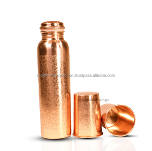 Suministros al por mayor, botella de cobre de diseñador, logotipo impreso, botellas de cobre martilladas a mano indias de metal con vidrio, Juego de 3 - Product Image 2