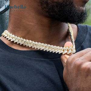 Collar de diamantes de moissanita chapado en oro de 14 quilates de plata 925 para hombre de 14mm con baguette y cadena cubana de corte redondo cierre de caja de 14mm - Product Image 1