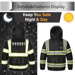 Veste de sécurité softshell coupe-vent de haute qualité, doublure polaire chaude, haute visibilité, réfléchissante, résistante aux coupures, protection sécurisée, hiver, logo - Product Image 5