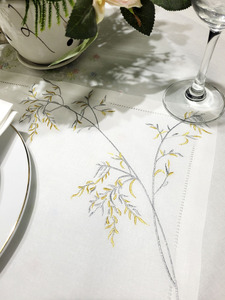Broderie or et argent Branches napperon et serviette ensemble pour la maison Restaurant ourlet blanc coton luxe napperon et serviette ensemble - Product Image 4