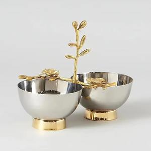Bol de service brillant avec branche dorée pour l'intérieur de la maison, les hôtels de mariage et les décors de restaurant, les cadeaux de pendaison de crémaillère - Product Image 1