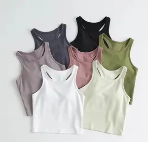 Dames Zomer Mouwloze Cropped Geribbelde Hardloopyoga Tanktops Met Pads-Koop Yoga Tanktops