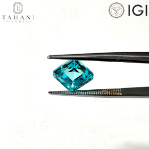 พลอยสังเคราะห์ AG Lab รูปทรง Asscher Octagon สีฟ้าพาราอิบาทองแดง YAG GARNET สำหรับทำเครื่องประดับ ได้รับการรับรองจาก IGI ขนาด 5x7 มม.-8x10 มม. - Product Image 4