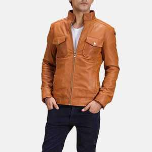 Chaqueta Bomber de cuero genuino personalizado para hombre, cuello levantado, tela de lona, cierre de cremallera, Reversible, transpirable para motocicleta - Product Image 5