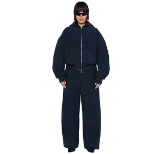 Sudadera con capucha deportiva informal de invierno para hombre, personalizada, bordada, extragrande, con cremallera, 100% algodón, forro polar, 500 g/m², transpirable, de dos piezas - Product Image 4