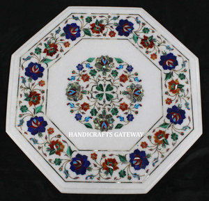 Prix d'usine fait à la main haute sur demande forme octogonale marbre blanc incrustation dessus de table pour la décoration utilisation disponible au prix de gros - Product Image 1