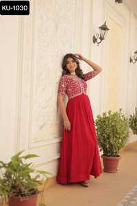 Best Designer Punjabi Patiala Salwar Suit Long Gowns Style Georgette <b>Kurtis</b> with Embroidery Zari Sequence Work for Women Wear - Product Image 5