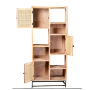 Estantería de mimbre de madera de mango sólido de gama alta moderna, pata de hierro, vitrina de Puerta ajustada de bastón sólido para el hogar, oficina, sala de estar - Product Image 2