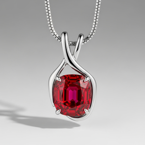 14K <b>Solid</b> White <b>Gold</b> Ruby <b>Pendant</b> Necklace Modern Sculptural Cushion Cut Custom Fine Jewelry with Strand Chain Luxury Gift - Product Image 3