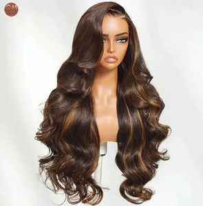Peluca frontal de encaje transparente HD <span class=keywords><strong>con</strong></span> <span class=keywords><strong>cabello</strong></span> virgen pre-arrancado, ondulado, color marrón chocolate <span class=keywords><strong>con</strong></span> reflejos <span class=keywords><strong>rubio</strong></span> miel, para mujeres afroamericanas. - Product Image 1