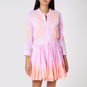 2024 élégant Mini longueur broderie florale trois quarts manches robe mode Boho femmes durable court bouton naturel - Product Image 1