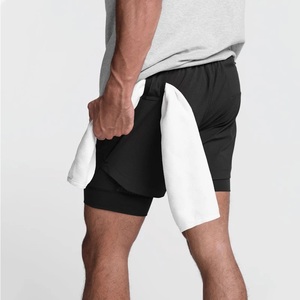 Wholesale Men's Double <b>Layer</b> Woven Knit Canvas 100% Polyester Elastic Waist Sports Bottoms Bodybuilding Fitness Training Shorts - Product Image 4