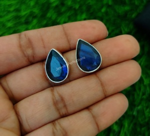 92.5 <b>Sterling</b> <b>Silver</b> Women's Hoop <b>Earrings</b> Attractive Pear Shape Faceted Cut Blue Labradorite Gemstone Stud Party Gifts - Product Image 3
