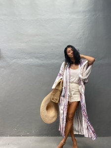 2025 cravate teinture longue Kimono Robe Vintage été Floral Boho cravate teinture surdimensionné longueur vacances plage Kimono pour les femmes - Product Image 2