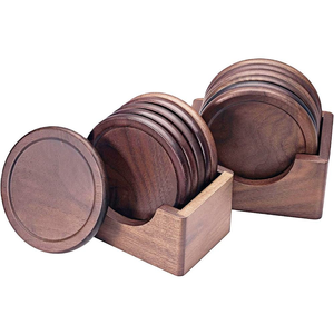 Posavasos de Madera 100% Natural, Posavasos para Café, Posavasos para Cerveza. Posavasos de madera de nogal oscuro con soporte - Product Image 5