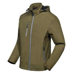 Hot Selling Custom Outdoor <b>Men</b> Winter Breathable Lightweight Water Resistant Fleece Lined Softshell <b>Jacket</b> with Removable Hood - Product Image 1