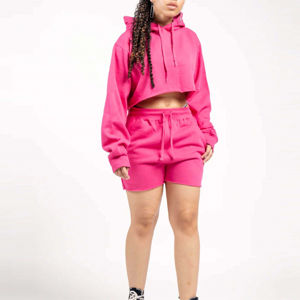 Wholesale Top Quality <b>Zip</b> <b>Up</b> <b>Hoodie</b> Custom Logo 2025 Fashion Trendy Women's Sets High Quality Custom Cotton Women's <b>Crop</b> Tops - Product Image 4