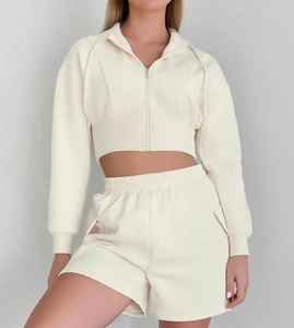 Ensemble de survêtement court pour femmes avec logo personnalisé, 2 pièces, motif uni, sweat-shirts et shorts, ensembles de jogging - Product Image 2