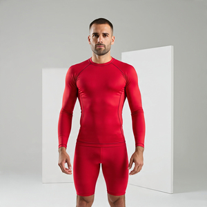 <b>Mens</b> 100% Polyester <b>Swim</b> <b>Shirt</b> <b>Men</b> Crew Neck Long Sleeve Compression <b>Shirt</b> <b>Men's</b> Gym Fitness Wear Rash Guard - Product Image 2