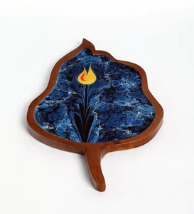 Bandeja para servir con forma de hoja de madera con estampado Floral azul, bandeja decorativa hecha a mano para aperitivos, aperitivos y decoración del hogar - Product Image 1