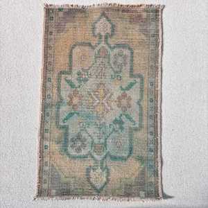 Vintage Rug, 1.5x2.4 ft Small Rug, <b>Brown</b> Blue <b>Wool</b> Rug - Product Image 1