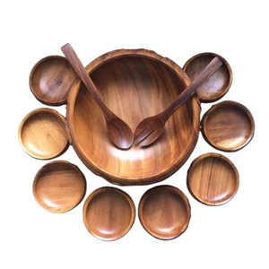 Fancy Acacia Wood Salad Bowl Set With Serving Utensils Handcrafted Natural Finish Food Safe Wood Serving Bowl For <b>Kitchen</b> Dining - Product Image 3