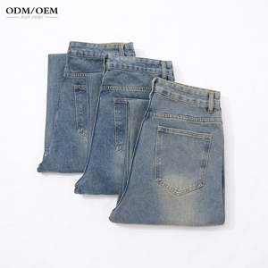 Pantalones Vaqueros de Mezclilla de Pierna Ancha y Corte Recto para Hombre, Estilo Holgado, Lavado Medio Otoñal, Logotipo Personalizado OEM, Método de Tejido de Punto, Tallas Grandes - Product Image 5