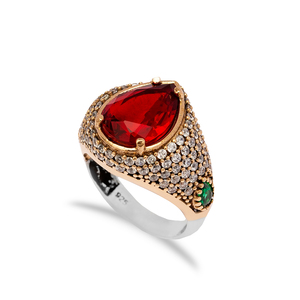 Pear Shape Garnet Stone Unisex Authentic <b>Rings</b> Turkish Handmade Wholesale 925 Sterling Silver Jewelry - Product Image 1