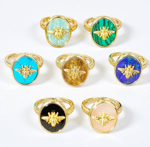 14k Gold Plated Oval Labradorite Gemstone <b>Bee</b> Charm Ring - Collet Gemstone Ring for Wholesale - 925 Silver Ring - Product Image 2