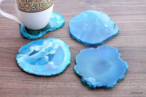 Ensemble de 4 sous-verres en agate bleue en pierre d'agate polie naturelle pour décoration de table élégante et accessoires de maison de luxe - Product Image 3