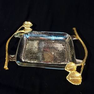 Cuenco con acabado de plata fundida de aluminio de aspecto elegante único con diseño de flores y hojas chapadas en oro, suministros de decoración para el hogar y el Hotel - Product Image 6