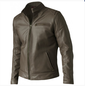 Veste en cuir de moto coupe ajustée pour hommes de haute qualité grande taille avec col montant et fermeture éclair pour manteaux de motard d'hiver - Product Image 1