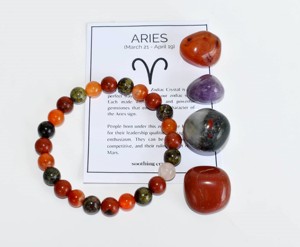 Nueva Llegada: Kit de Cristales Naturales del Zodíaco de Aries, Piedras Preciosas de Sanación, Regalo de Piedra de Nacimiento, Piedras Pulidas, Tarjeta, Pulsera de Cuentas Redondas de 8mm - Product Image 1