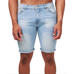 Men's Light Blue Denim Bermuda Shorts Mid Waist Button Fly Casual Style Woven Cotton Breathable Pockets - Product Image 2