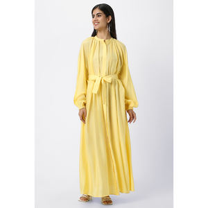 Alta calidad OEM ODM forma redondeada cuello manga larga longitud completa mujeres Maxi vestido cinturón en la cintura en la fabricación al por mayor - Product Image 5