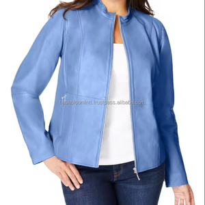 Personalizable sólido de talla grande de las mujeres de cuello alto corto chaqueta de cuero de oveja de punto transpirable alto invierno/otoño - Product Image 1