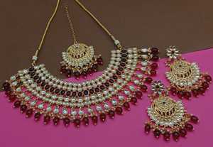 Conjunto de joyas chapadas en oro Kundan tradicional indio y conjunto de collar de cobre para mujeres y niñas accesorios indios joyería Mujer - Product Image 4